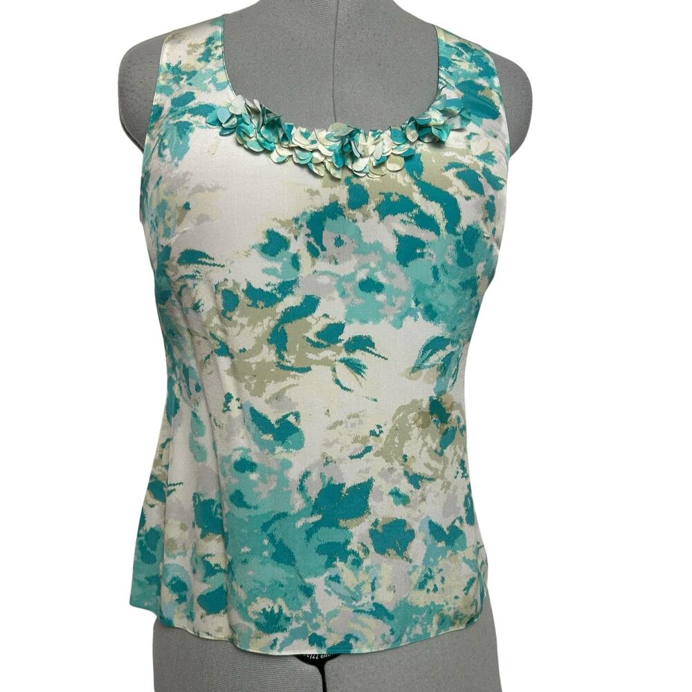 Halogen 100% Silk Sleeveless White, Green, & Blue Blouse Size SP